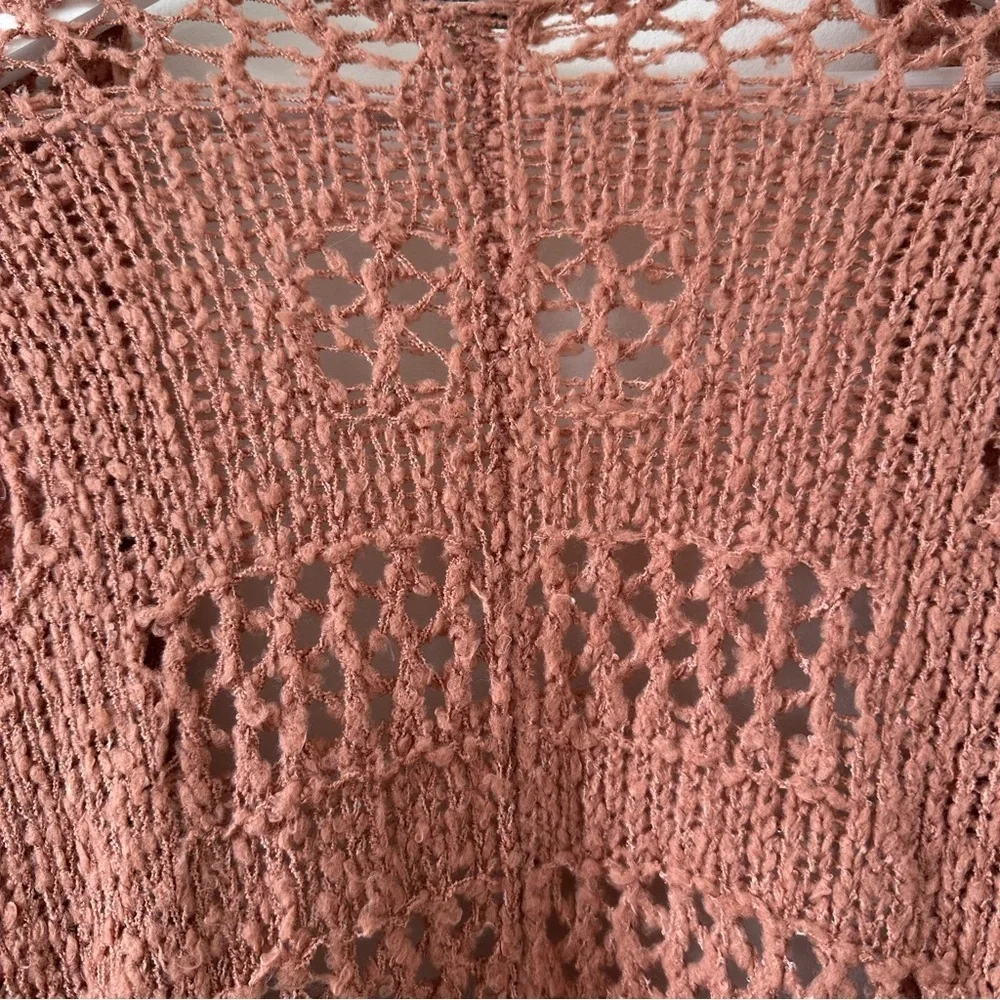 Rag Poets Slouchy Cable Knit Cardigan Oversized Open Front Mauve Pink Boho Beach - Picture 7 of 11